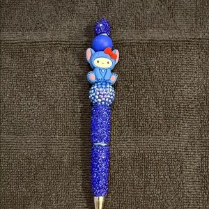 Cute Blue Glitter Novelty Ballpoint Pen with Hello Kitty Character Top